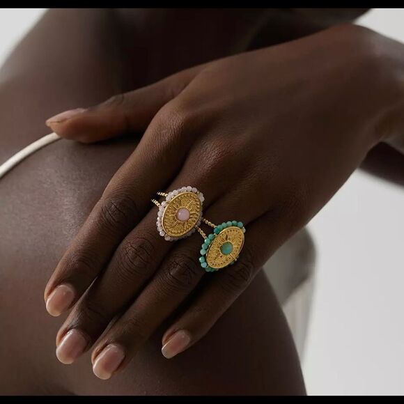 Gorgeous Bohemian Boho Blue Stone 18K Gold Ring Open Ring - Picture 4 of 7